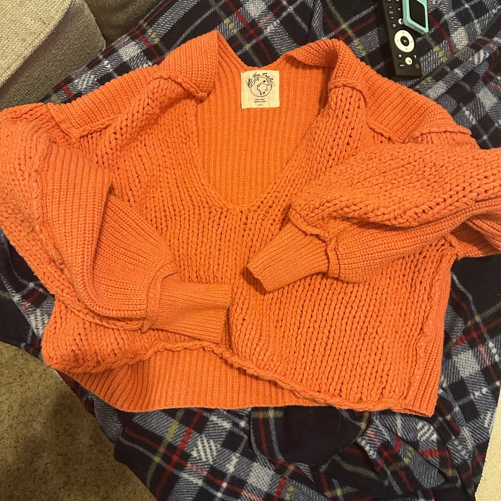We The Free Vibrant Orange V-Neck Sweater